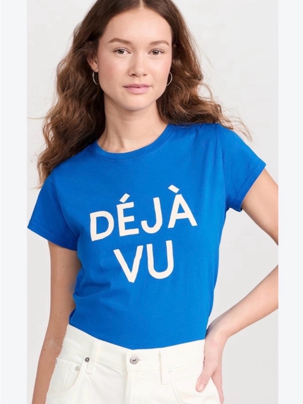 Clare V Déjà Vu Graphic Tee - Blue with White Lettering